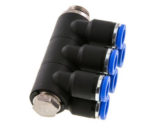 Racor rápido de 6 vías de 8 mm x G1/4'' con rosca macho Latón/PA 66 NBR Giratorio