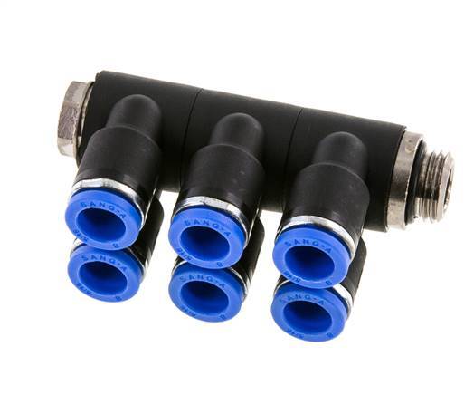 Racor rápido de 6 vías de 8 mm x G1/4'' con rosca macho Latón/PA 66 NBR Giratorio