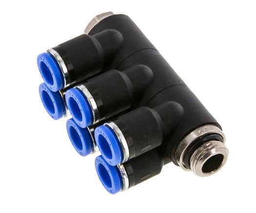 Racor rápido de 6 vías de 8 mm x G1/4'' con rosca macho Latón/PA 66 NBR Giratorio