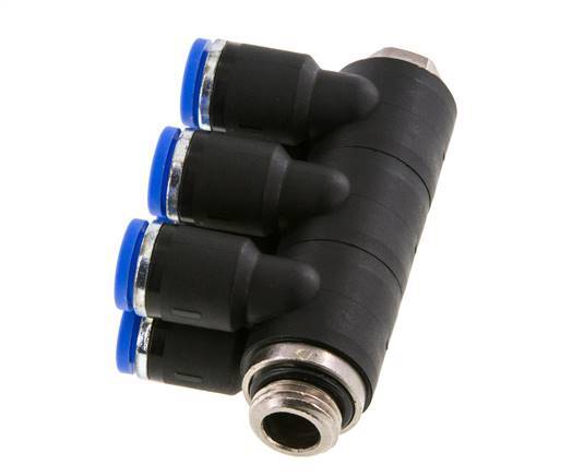 Racor rápido de 6 vías de 8 mm x G1/4'' con rosca macho Latón/PA 66 NBR Giratorio