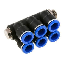 Racor rápido de 6 vías 10mm x G1/4'' con rosca macho Latón/PA 66 NBR Giratorio