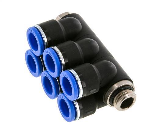 Racor rápido de 6 vías 10mm x G1/4'' con rosca macho Latón/PA 66 NBR Giratorio