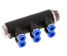 6mm x G3/8'' 6-way Manifold Push-in Fitting with Male Threads Brass/PA 66 NBR Rotatable