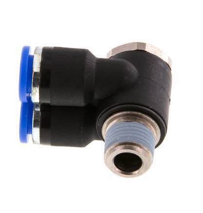 6mm x R1/8'' Double 90deg Elbow Push-in Fitting with Male Threads Brass/PA 66 NBR Rotatable [2 Pieces]