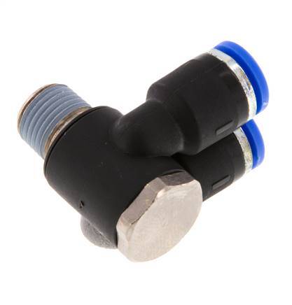 6mm x R1/8'' Double 90deg Elbow Push-in Fitting with Male Threads Brass/PA 66 NBR Rotatable [2 Pieces]