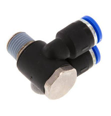 6mm x R1/8'' Double 90deg Elbow Push-in Fitting with Male Threads Brass/PA 66 NBR Rotatable [2 Pieces]