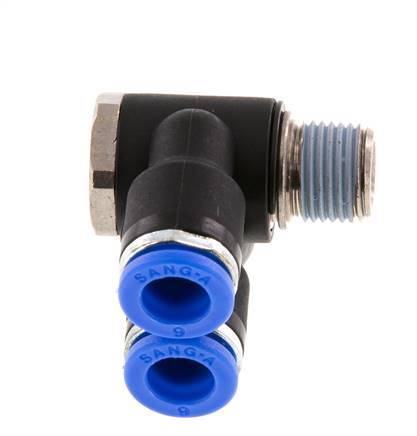 6mm x R1/8'' Double 90deg Elbow Push-in Fitting with Male Threads Brass/PA 66 NBR Rotatable [2 Pieces]