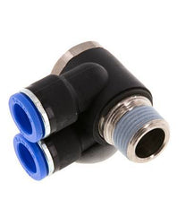 10mm x R3/8'' Double 90deg Elbow Push-in Fitting with Male Threads Brass/PA 66 NBR Rotatable