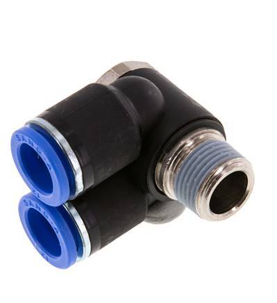 12mm x R3/8'' Double 90deg Elbow Push-in Fitting with Male Threads Brass/PA 66 NBR Rotatable