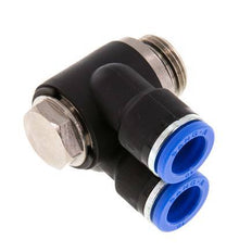 Codo doble de 90 grados 10mm x G3/8'' con rosca macho Latón/PA 66 NBR Giratorio