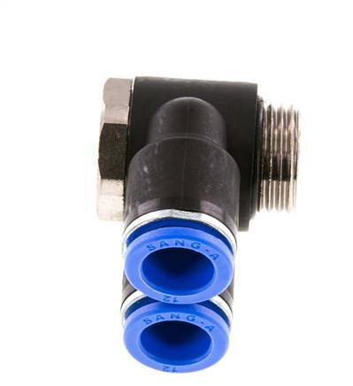 12mm x G1/2'' Double 90deg Elbow Push-in Fitting with Male Threads Brass/PA 66 NBR Rotatable