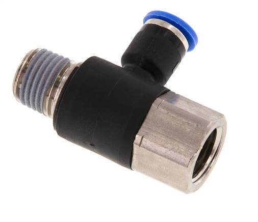 6mm x R1/4'' Elbow Push-in Fitting with Male-Female Threads Brass/PA 66 NBR Rotatable [2 Pieces]