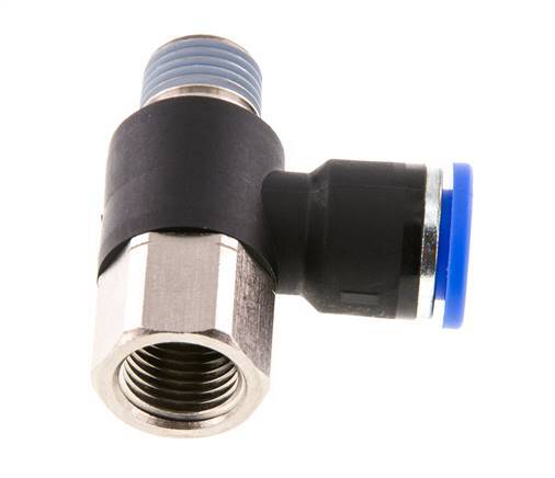 10mm x R1/4'' Elbow Push-in Fitting with Male-Female Threads Brass/PA 66 NBR Rotatable