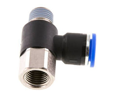 10mm x R1/4'' Elbow Push-in Fitting with Male-Female Threads Brass/PA 66 NBR Rotatable