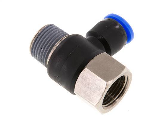 8mm x R3/8'' Elbow Push-in Fitting with Male-Female Threads Brass/PA 66 NBR Rotatable