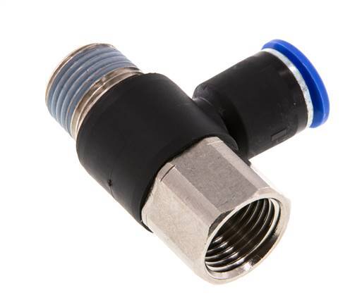 12mm x R1/2'' Elbow Push-in Fitting with Male-Female Threads Brass/PA 66 NBR Rotatable
