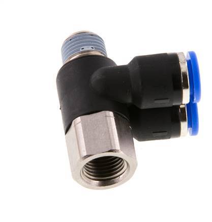 Codo doble de 90 grados de 6mm x R1/8'' con rosca macho-hembra latón/PA 66 NBR giratorio [2 piezas]