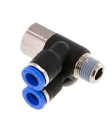 Codo doble de 90 grados de 6mm x R1/8'' con rosca macho-hembra latón/PA 66 NBR giratorio [2 piezas]