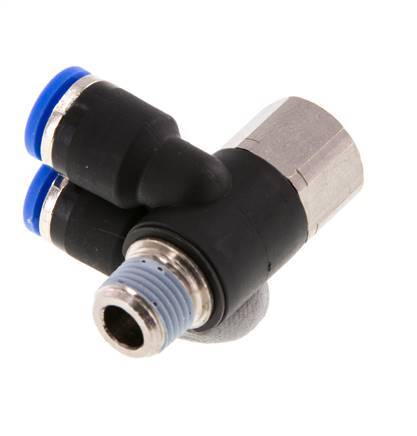 Codo doble de 90 grados de 6mm x R1/8'' con rosca macho-hembra latón/PA 66 NBR giratorio [2 piezas]