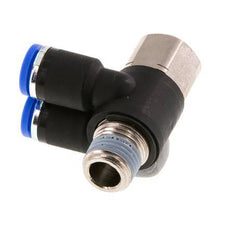 8mm x R1/4'' Double 90deg Elbow Push-in Fitting with Male-Female Threads Brass/PA 66 NBR Rotatable