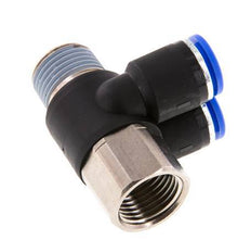 Codo doble de 90 grados de 12mm x R1/2'' con rosca macho-hembra Latón/PA 66 NBR Giratorio