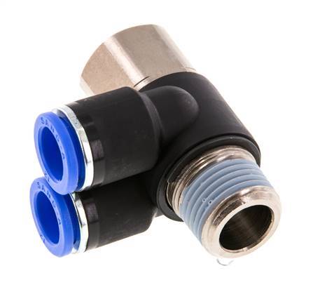 Codo doble de 90 grados de 12mm x R1/2'' con rosca macho-hembra Latón/PA 66 NBR Giratorio