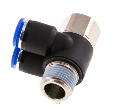 Codo doble de 90 grados de 12mm x R1/2'' con rosca macho-hembra Latón/PA 66 NBR Giratorio