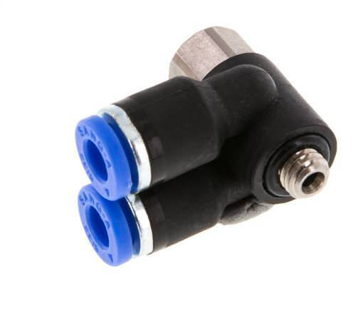 Codo doble de 90 grados 4mm x M 5 con rosca macho-hembra Latón/PA 66 NBR giratorio [2 piezas]