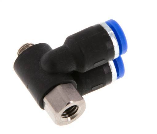 Codo doble de 90 grados 4mm x M 5 con rosca macho-hembra Latón/PA 66 NBR giratorio [2 piezas]