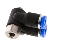 Codo doble de 90 grados 4mm x M 5 con rosca macho-hembra Latón/PA 66 NBR giratorio [2 piezas]