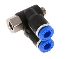 Codo doble de 90 grados 4mm x M 5 con rosca macho-hembra Latón/PA 66 NBR giratorio [2 piezas]