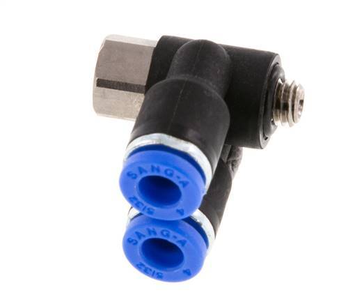 Codo doble de 90 grados 4mm x M 5 con rosca macho-hembra Latón/PA 66 NBR giratorio [2 piezas]