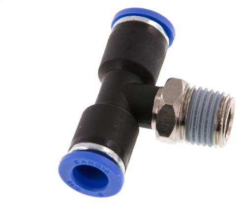 8mm x R1/4'' Inline Tee Push-in Fitting with Male Threads Brass/PA 66 NBR Rotatable [2 Pieces]