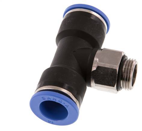 14mm x G3/8'' Inline Tee Push-in Fitting with Male Threads Brass/PA 66 NBR Rotatable