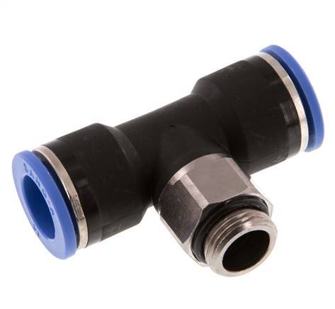 14mm x G3/8'' Inline Tee Push-in Fitting with Male Threads Brass/PA 66 NBR Rotatable