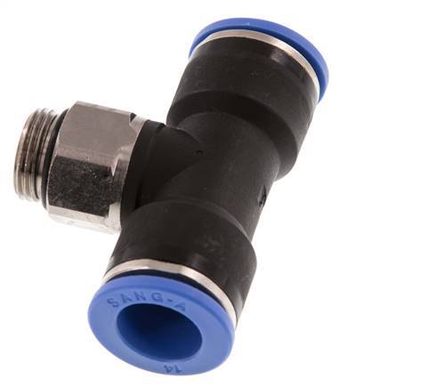 14mm x G3/8'' Inline Tee Push-in Fitting with Male Threads Brass/PA 66 NBR Rotatable