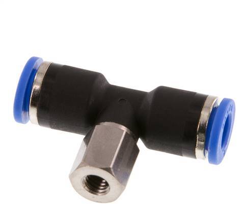 6mm x M 5 Inline Tee Push-in Fitting with Female Threads Brass/PA 66 NBR Rotatable [2 Pieces]