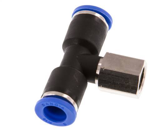 8mm x G1/8'' Inline Tee Push-in Fitting with Female Threads Brass/PA 66 NBR Rotatable [2 Pieces]