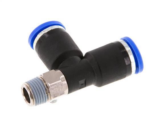 8mm x R1/8'' Right Angle Tee Push-in Fitting with Male Threads Brass/PA 66 NBR Rotatable [2 Pieces]