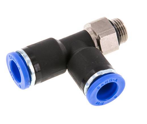 8mm x G1/8'' Right Angle Tee Push-in Fitting with Male Threads Brass/PA 66 NBR Rotatable [2 Pieces]