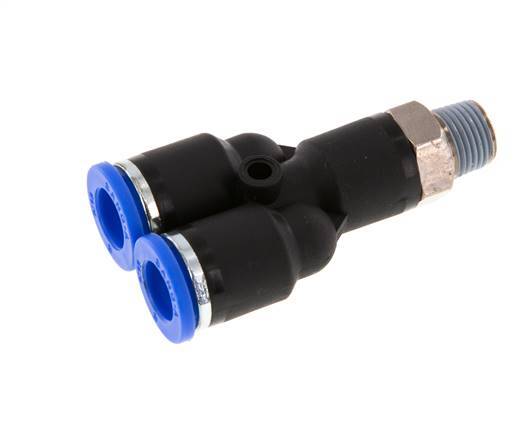 8mm x R1/8'' Y Push-in Fitting with Male Threads Brass/PA 66 NBR Rotatable [2 Pieces]