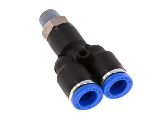 8mm x R1/8'' Y Push-in Fitting with Male Threads Brass/PA 66 NBR Rotatable [2 Pieces]
