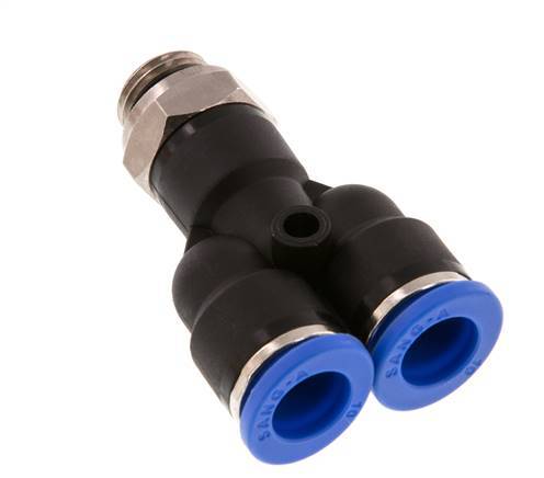 10mm x G1/4'' Y Push-in Fitting with Male Threads Brass/PA 66 NBR Rotatable