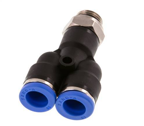 10mm x G1/4'' Y Push-in Fitting with Male Threads Brass/PA 66 NBR Rotatable