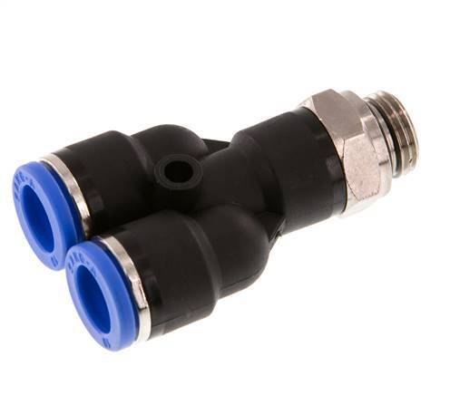 10mm x G1/4'' Y Push-in Fitting with Male Threads Brass/PA 66 NBR Rotatable