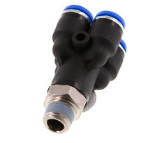 6mm x R1/8'' 4-way Y Manifold Push-in Fitting with Male Threads Brass/PA 66 NBR Rotatable