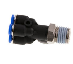 4mm x R1/4'' 4-way Y Manifold Push-in Fitting with Male Threads Brass/PA 66 NBR Rotatable