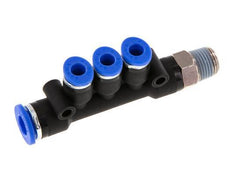 Racor rápido de 3 vías de 4mm x 6mm x R1/8'' con rosca macho Latón/PA 66 NBR Giratorio