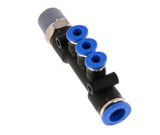 Racor rápido de 3 vías de 4mm x 8mm x R1/4'' con rosca macho Latón/PA 66 NBR Giratorio