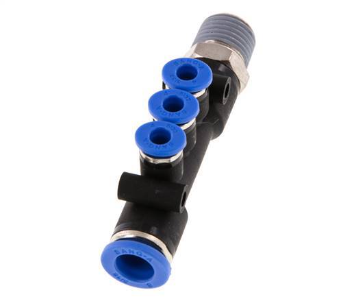 Racor rápido de 3 vías de 4mm x 8mm x R1/4'' con rosca macho Latón/PA 66 NBR Giratorio